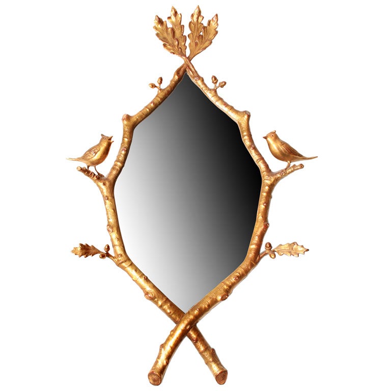 Gold Leafed Hand Mirror with Birds at 1stDibs