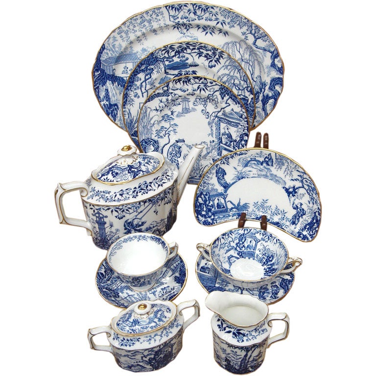 Set of Royal Crown Derby Blue Mikado Bone China Dinnerware at 1stDibs