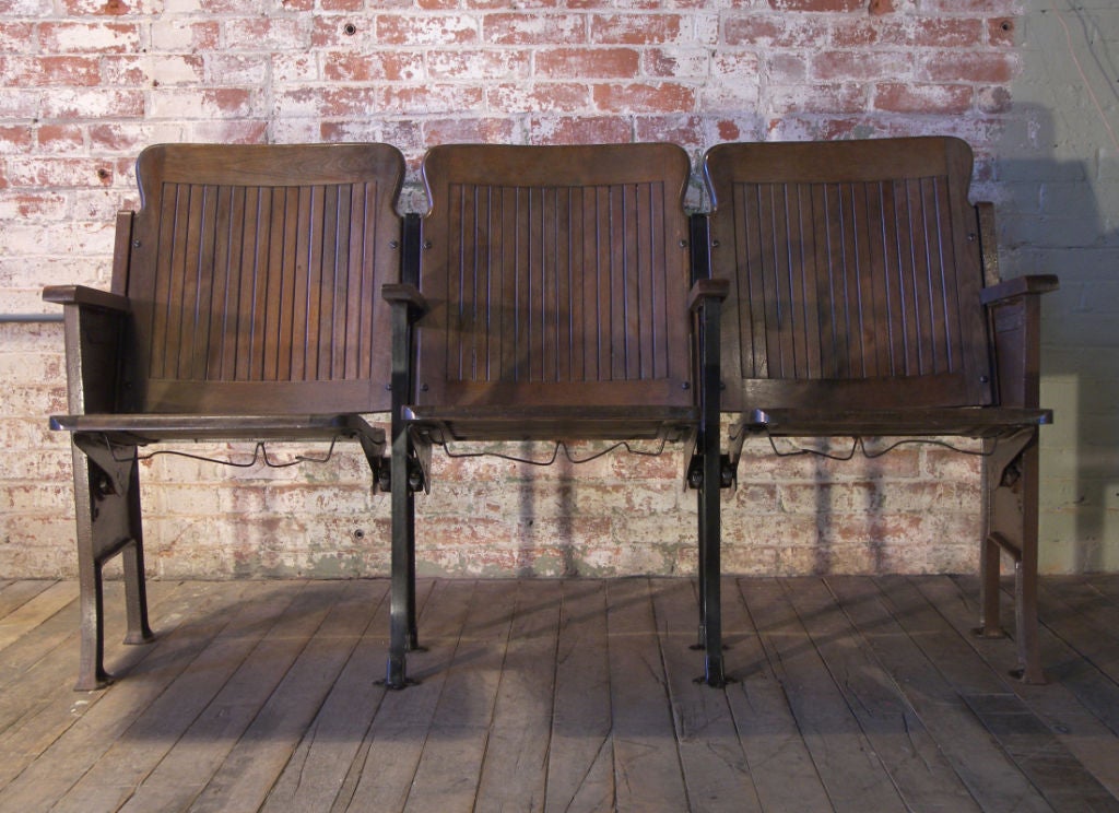 Heywood Wakefield Vintage Wood and Cast Iron Theater Seating at 1stdibs