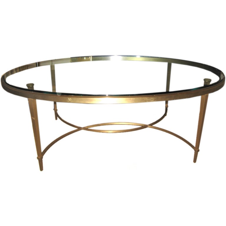 Bronze and Glass Oval Coffee Table at 1stdibs