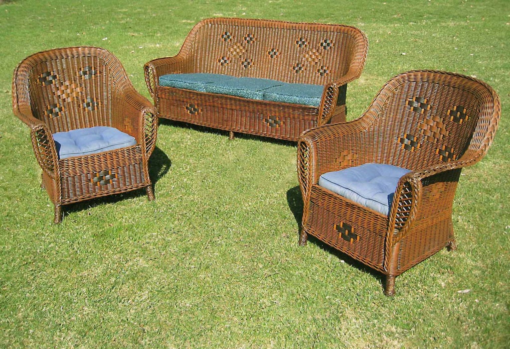 HIGH STYLE ART DECO WICKER SET at 1stDibs
