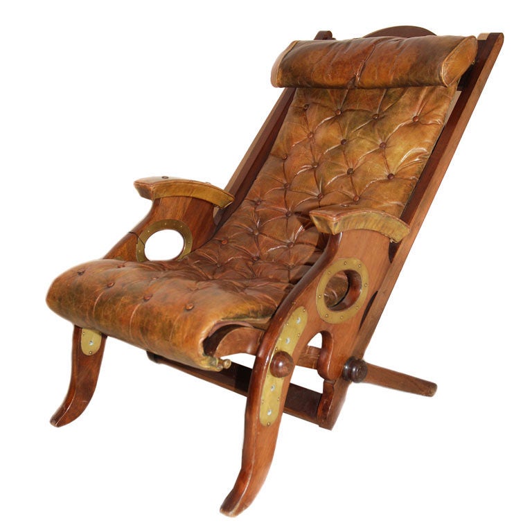 Edwardian Mahogany and Brass Adjustable Deck Chair at 1stdibs