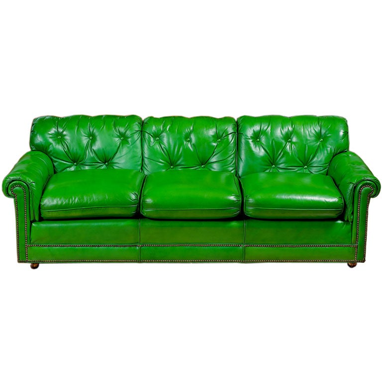Stunning 1960s Grass Green Leather Sofa at 1stdibs