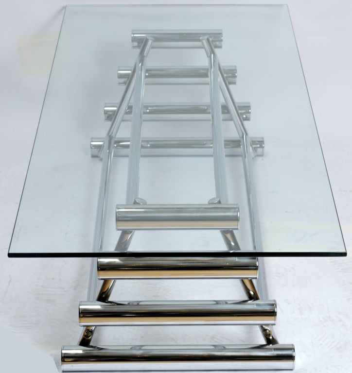 1960s Chrome Xylophone Base Coffee Table With Glass Top at 1stDibs