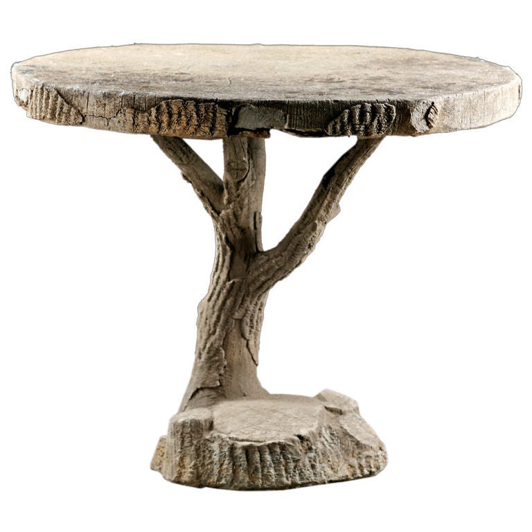 French Antique Cement Faux Bois Garden Table at 1stDibs