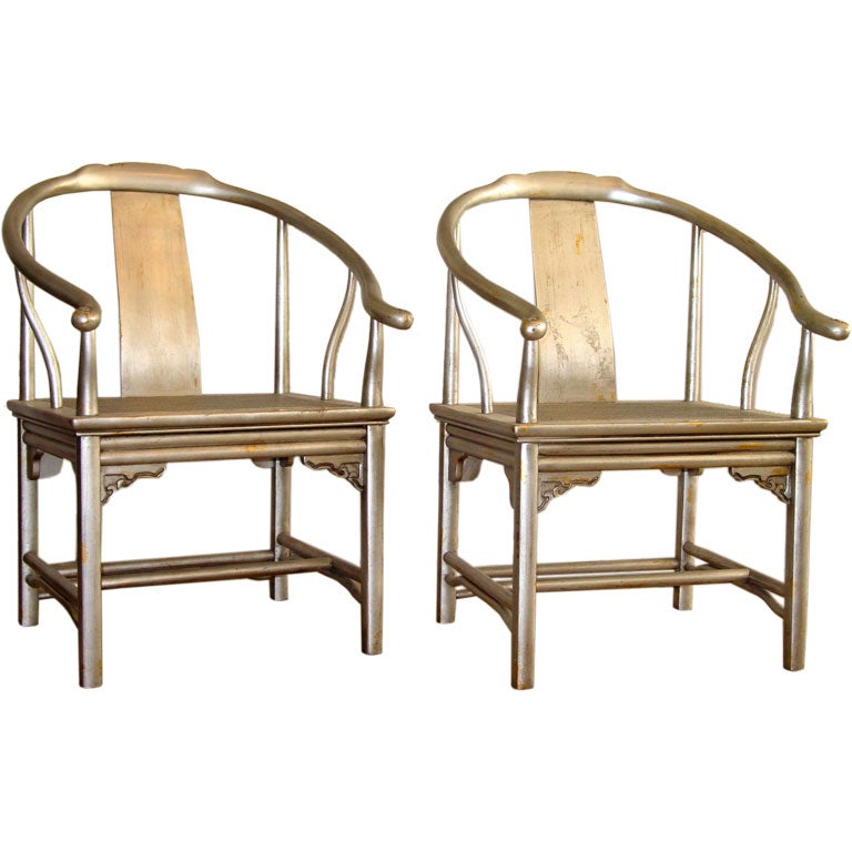 Pair of Silver Leaf Asian Chairs at 1stDibs