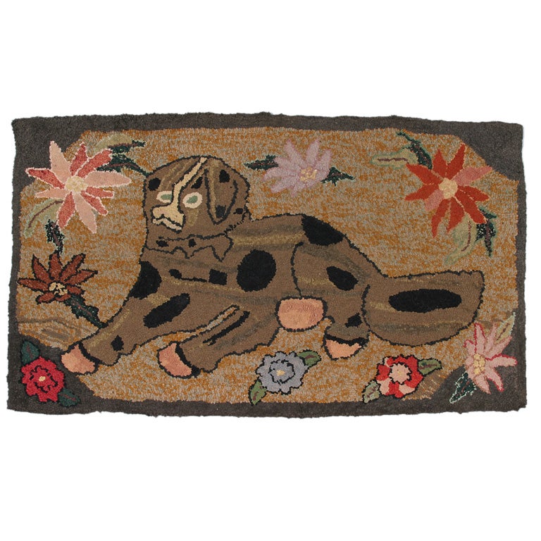 Hooked Rug of a Large Dog at 1stdibs