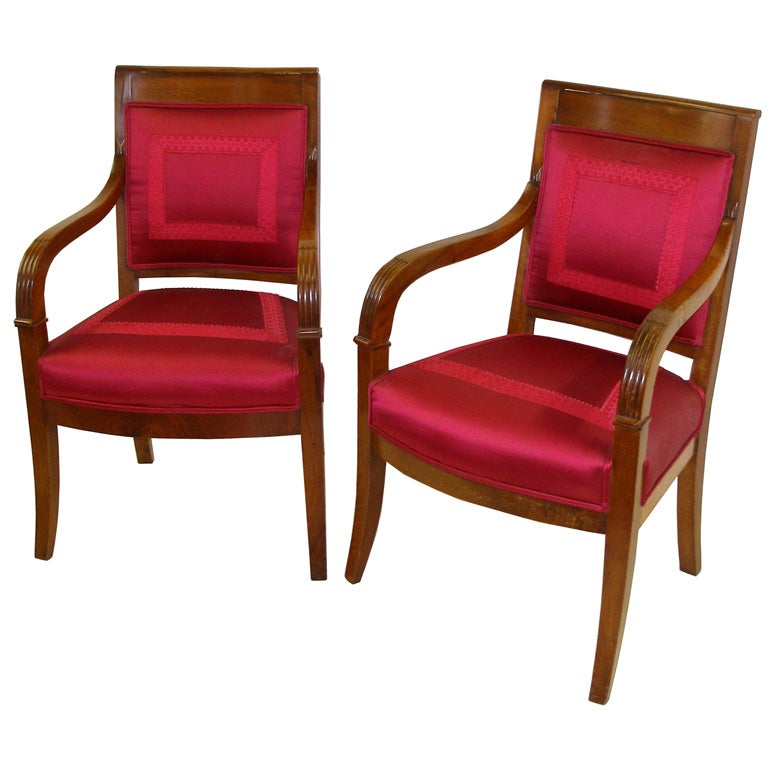 Pair of Empire Mahogany Open Arm Chairs For Sale at 1stDibs