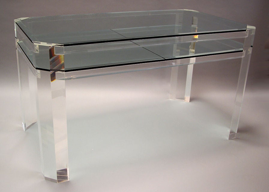1970s All Clear Thick Lucite and Glass Desk at 1stDibs