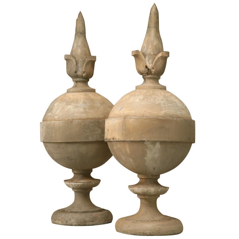 Pair of Large Architectural RoofTop SphereForm Finials at 1stDibs