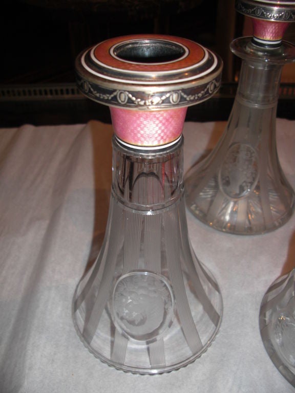 Outstanding pink enamel sterling and cut glass dresser set at 1stDibs