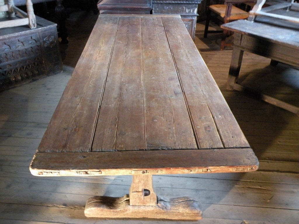 Early American Rustic Trestle Table For Sale at 1stdibs