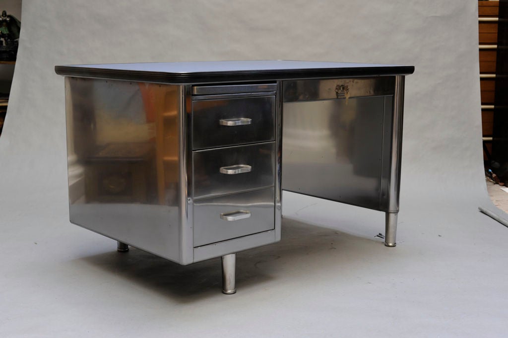 Polished Steel Single Bank Tanker Desk at 1stdibs