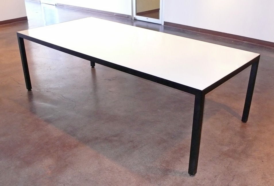 Ultra modern Milk Glass and Steel 1960's Custom Made Dining Table at
