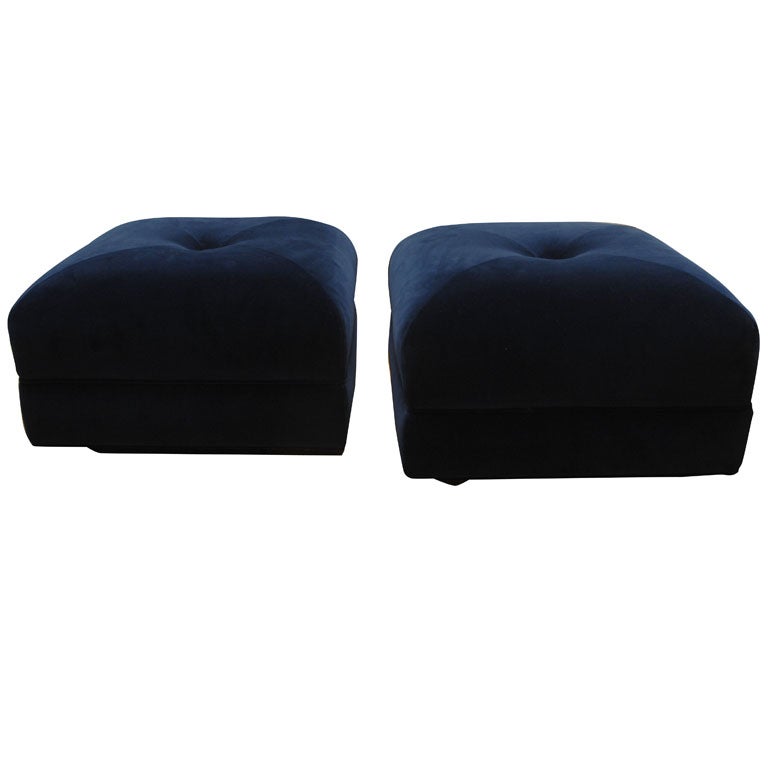 Pair of Navy Blue Silk Velvet Ottomans at 1stDibs navy blue velvet ottoman, dark blue velvet