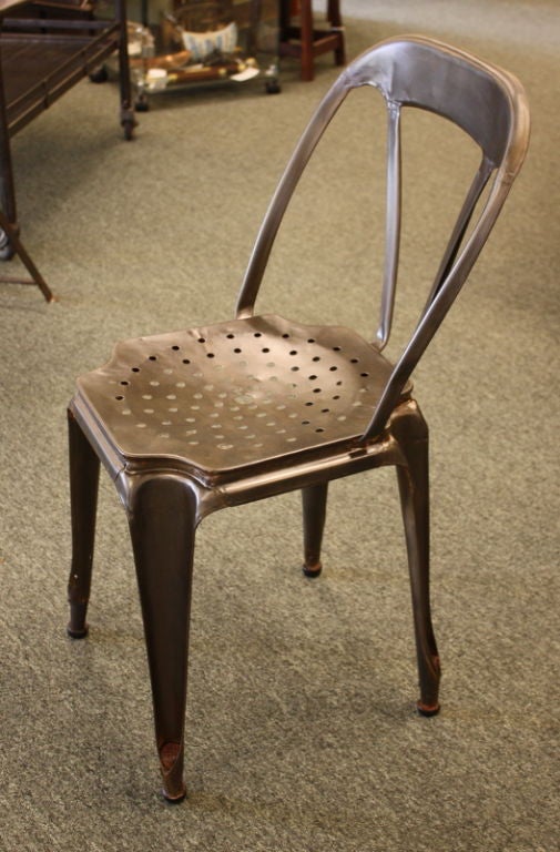 Pair of French Industrial Steel Bistro Chairs at 1stdibs