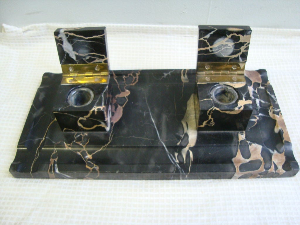 A Portoro Black and Gold Marble Inkwell Desk set at 1stDibs