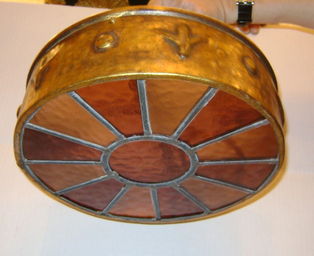 Flush Mounted Gilt Metal Light Fixture For Sale at 1stdibs