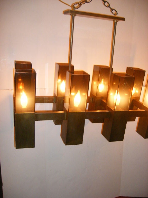 Moderne Horizontal Bronze Chandelier For Sale at 1stDibs