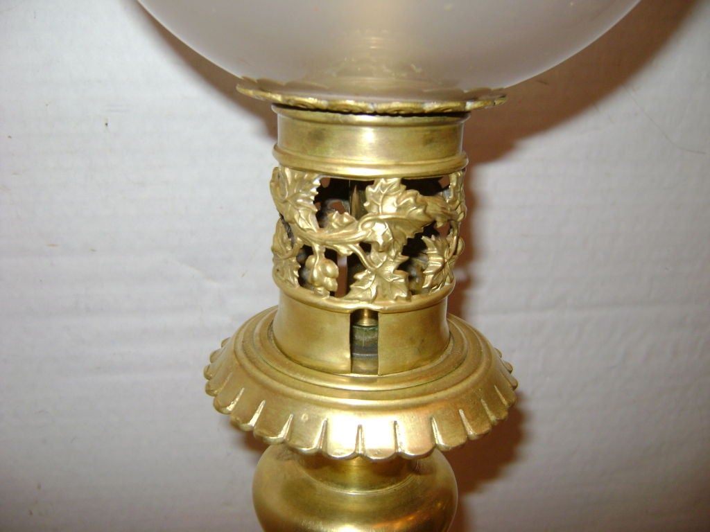 Gilt Oil Lamps with Glass Globes For Sale at 1stdibs