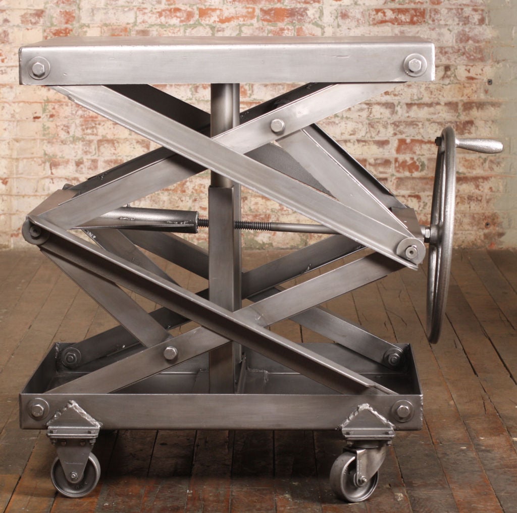 Original, Vintage Industrial, Adjustable Scissor Lift Table at 1stDibs