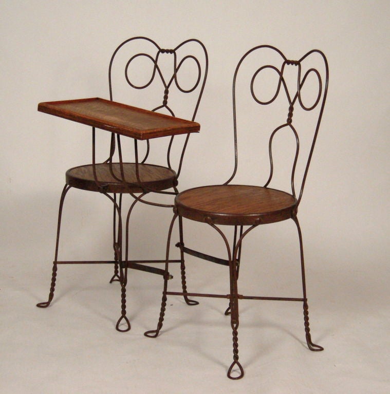 VINTAGE ICE CREAM PARLOR DOUBLE CHAIR WITH ATTACHED TABLE at 1stDibs