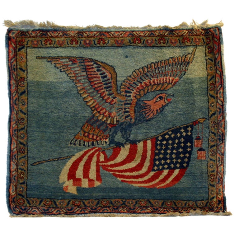 Antique Kashan Carpet Wall Hanging, Bald Eagle and 44 Star Flag at 1stDibs