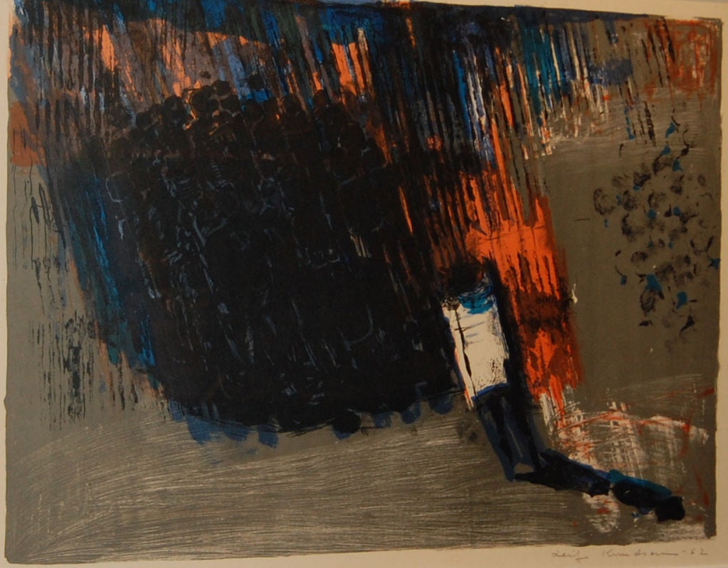 Vintage Swedish Abstract Lithograph by Leif Knudsen c. 1962 For Sale at