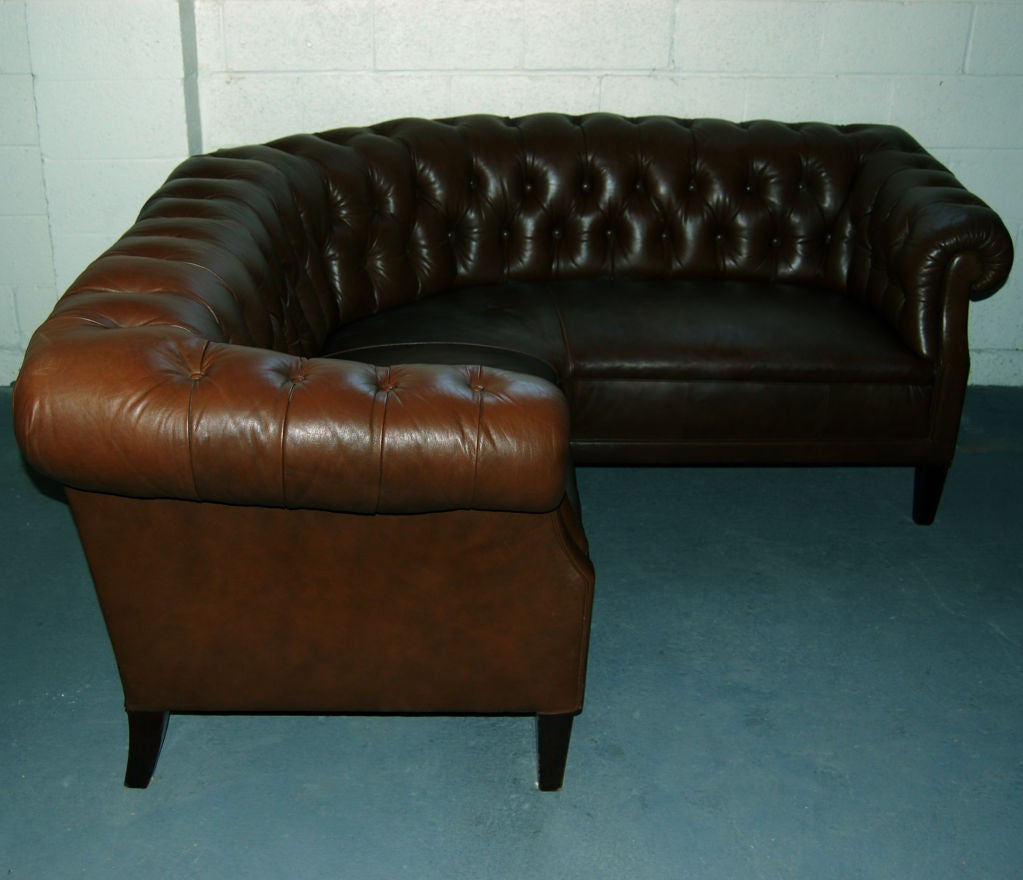 Swedish Leather ChesterfieldStyle Corner Sofa Banquette at 1stDibs