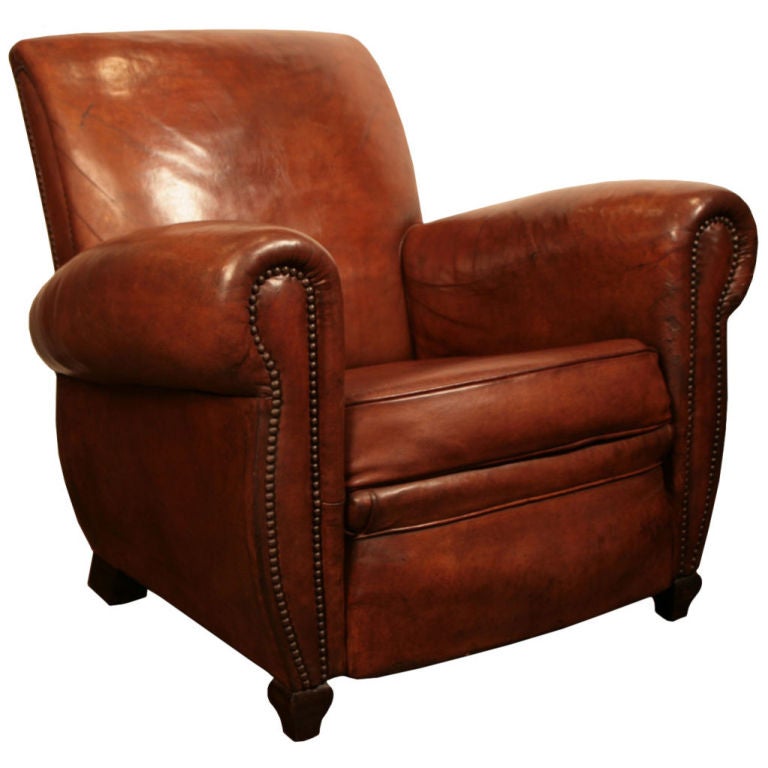 French Art Deco Period Leather Club Chair at 1stDibs