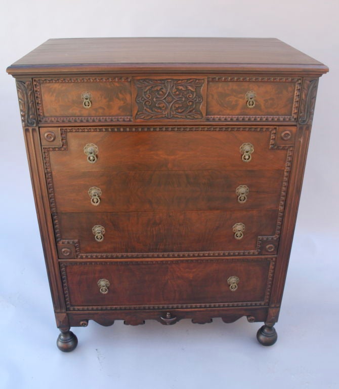 1920's Carved and Burled Walnut Highboy Dresser at 1stDibs