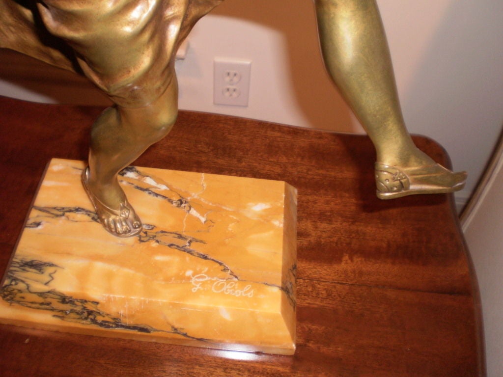 Period French Art Deco Bronze Sculpture on Marble Base by G. Obiols at