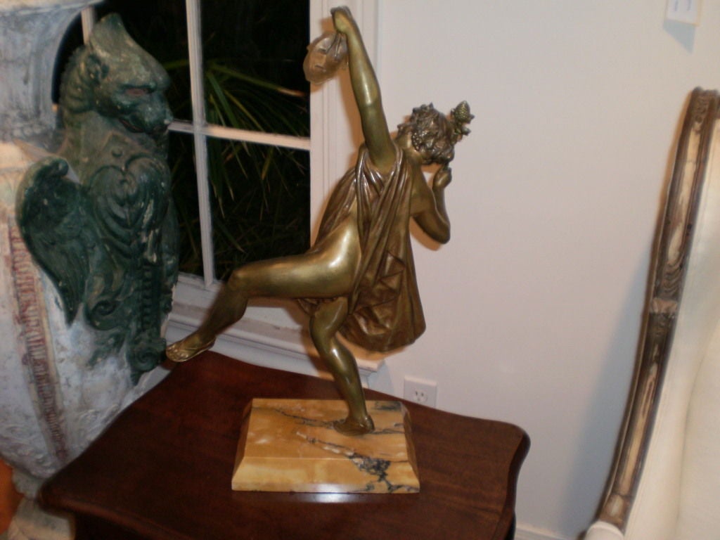 Period French Art Deco Bronze Sculpture on Marble Base by G. Obiols at