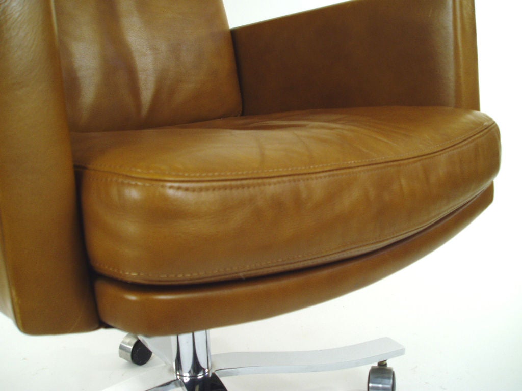 Vintage Leather High Back Chrome Base Chair by Stow Davis at 1stDibs
