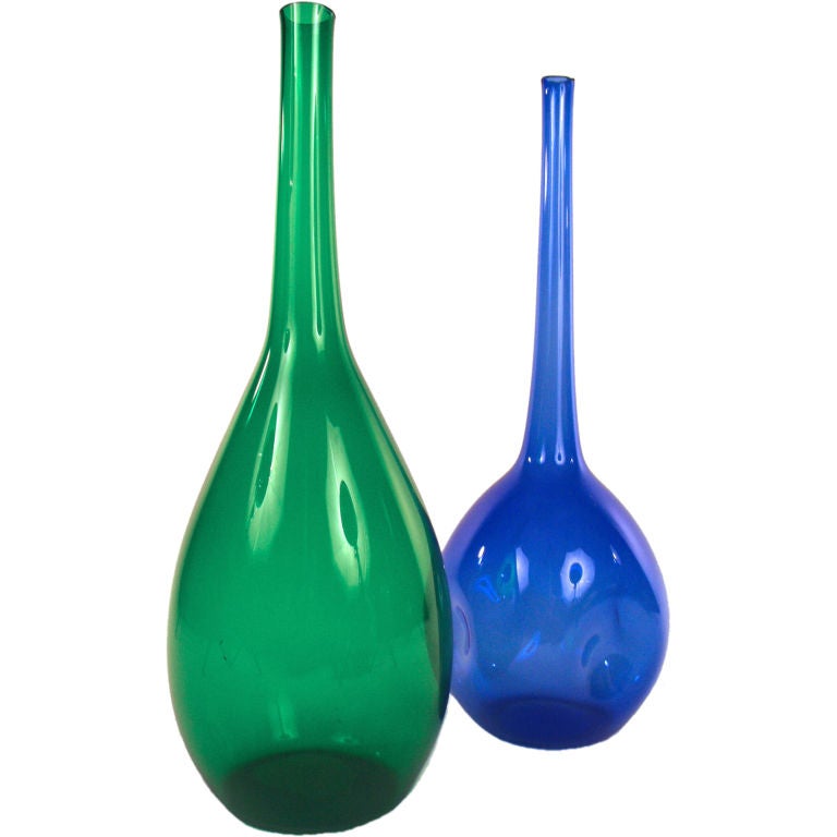 Pair Monumental Blenko Colored Glass Vases at 1stDibs