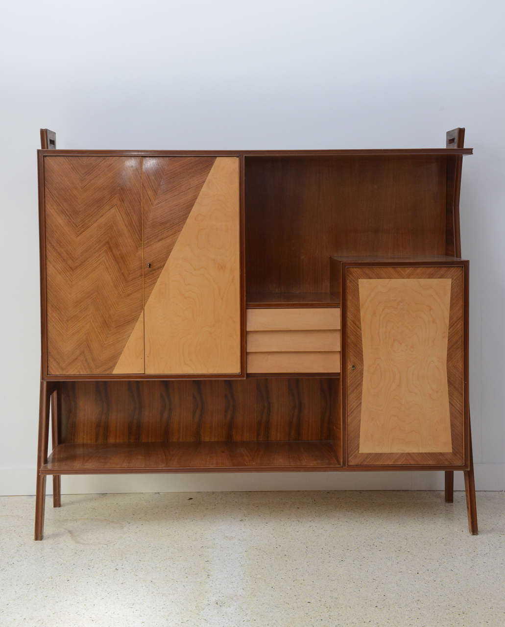Italian Modern Walnut, Birch and Mahogany or Bookcase, Arturo