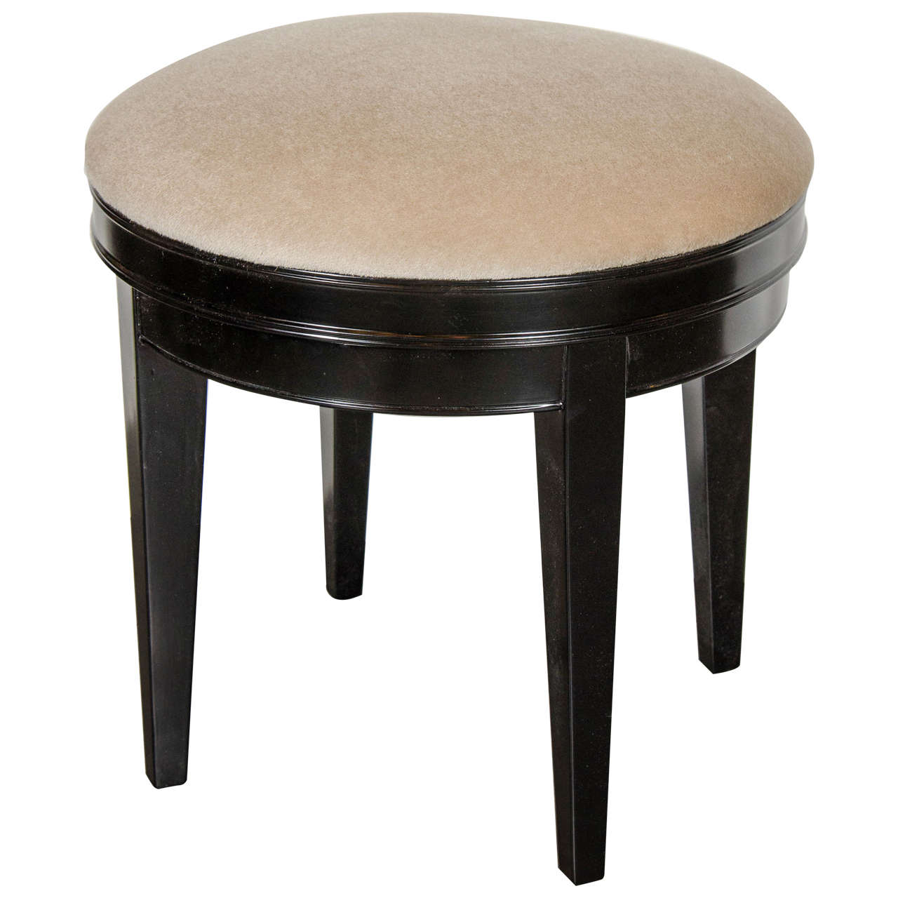 Art Deco Swivel Vanity Stool with Camel Mohair and Ebonized Walnut at