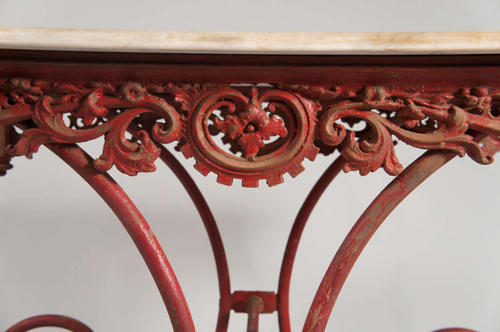 Marble Top Table with Red Iron Base at 1stDibs