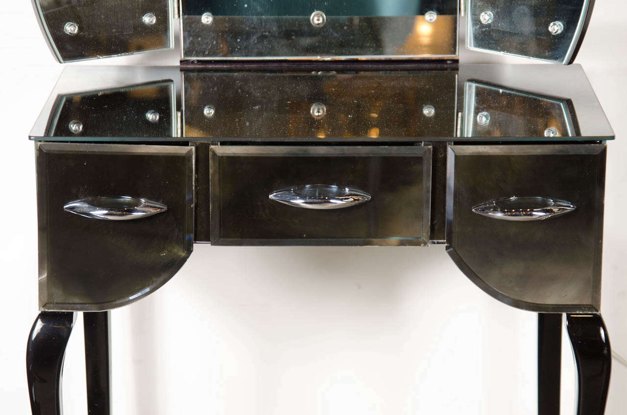1940s Hollywood/Art Deco Smoked Mirror Illuminating Vanity at