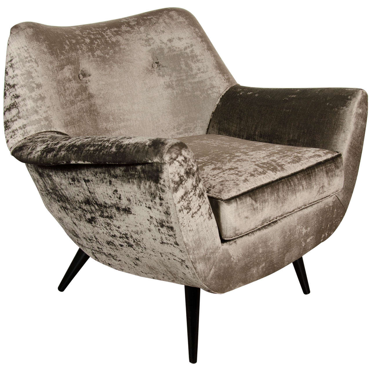Outstanding MidCentury Modernist Chair in Lux Grey Velvet at 1stDibs