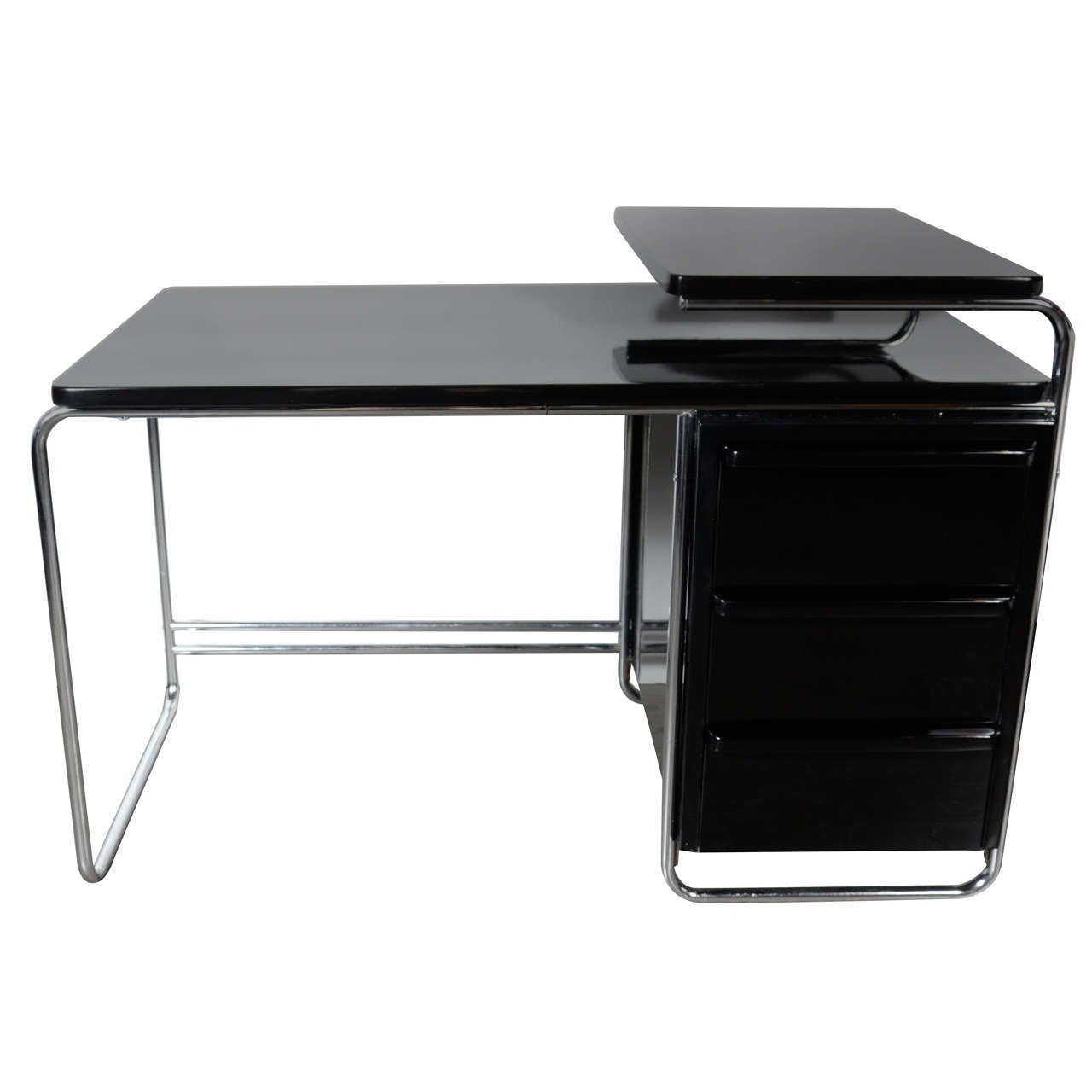 Art Deco Bauhaus Style Desk by Wolfgang Hoffmann in Black Lacquer and