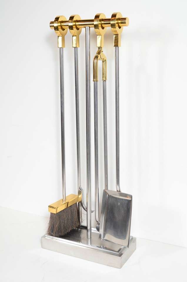 Modernist Firetool Set in Brass and Brushed Nickel at 1stDibs