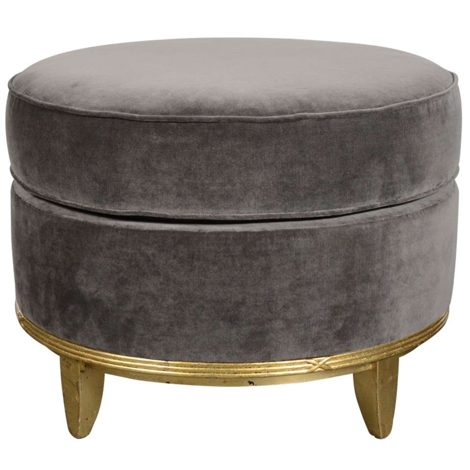 Art Deco Normandy Ottoman in Grey Mohair and Gilt Detailing at 1stDibs
