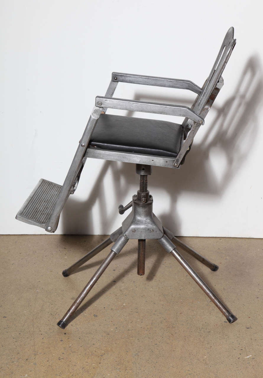 1920s Iron, Cast Aluminum and Leather Military Medical Chair 'Recline