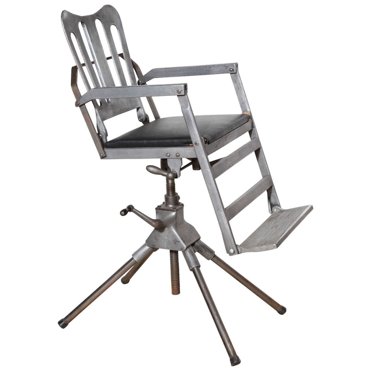 1920s Iron, Cast Aluminum and Leather Military Medical Chair 'Recline