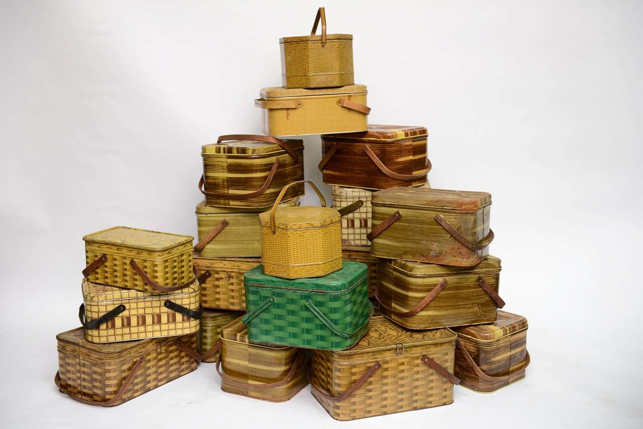 Vintage Tin Picnic Baskets at 1stDibs vintage metal picnic basket