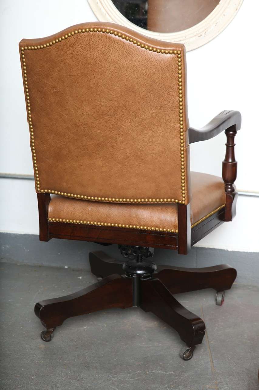Antique Classic Swivel Desk Leather armchair with casters c.1912 at 1stDibs