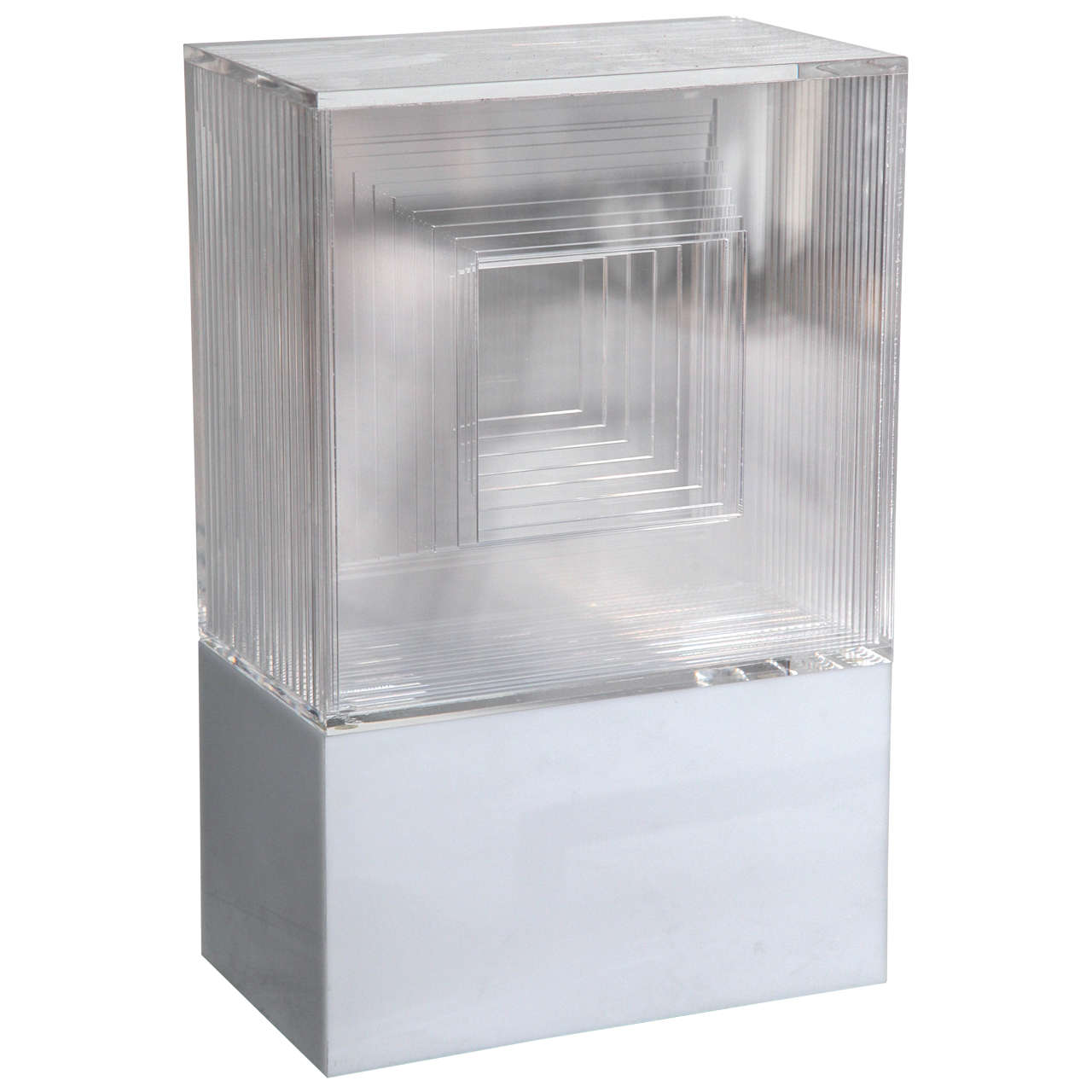 1970s Neal Small Op Art White and Clear Lucite Light Sculpture Table