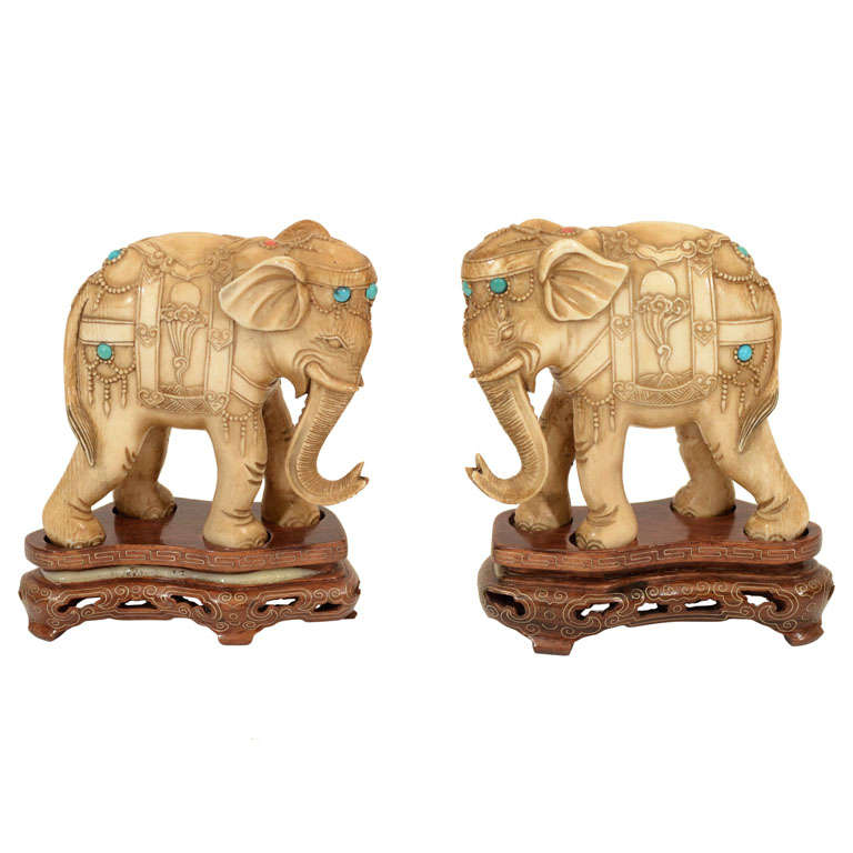 Pair of Chinese Ivory Elephants For Sale at 1stDibs