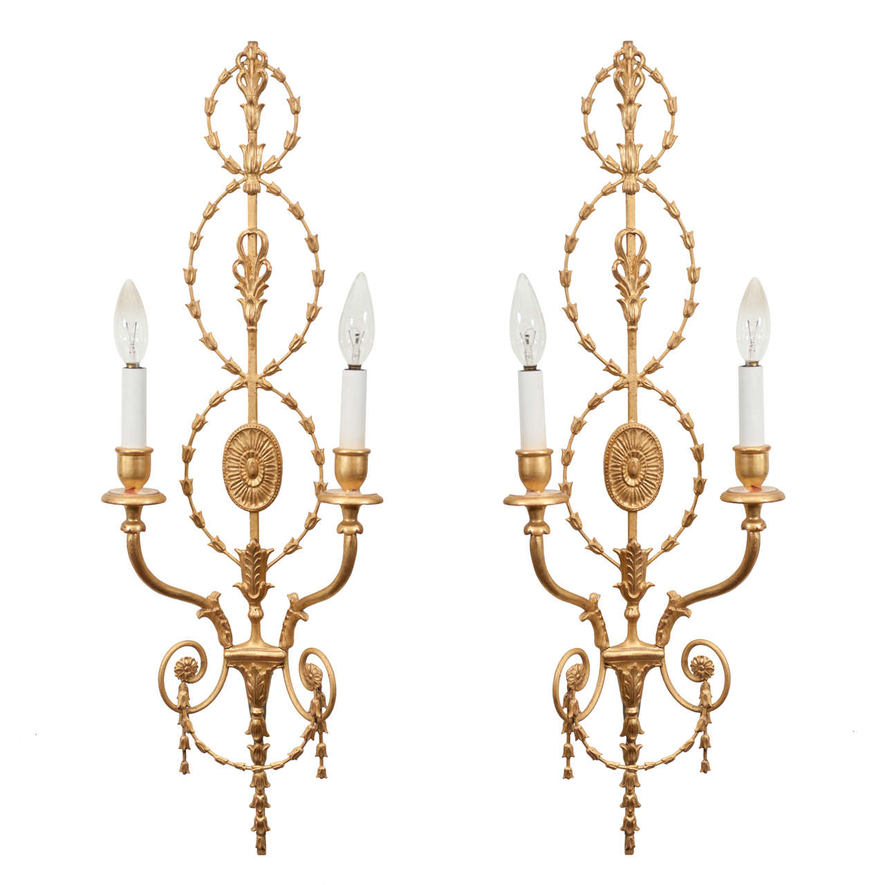 Pair of Gold Gilt Adam Style Sconces at 1stDibs